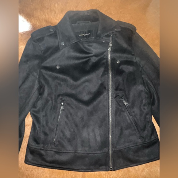 Banana Republic Factory black Faux Suede vegan leather short biker Jacket S - Picture 8 of 16